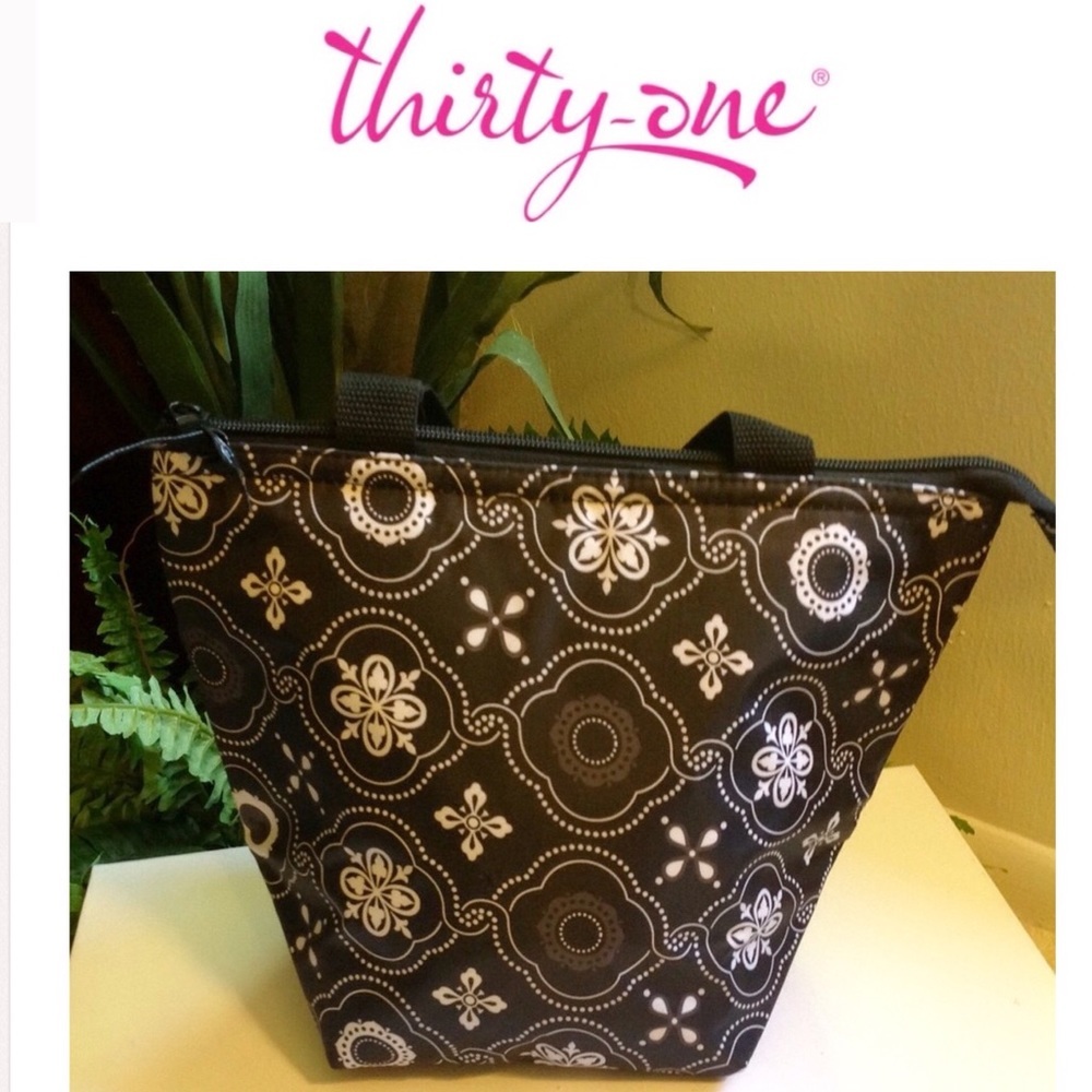 Thirty-One Black Print Insulated Lunch Tote